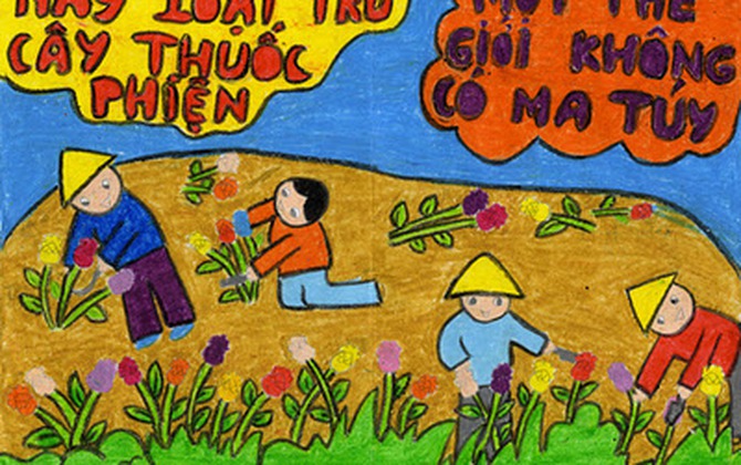 Trẻ Em Vẽ Tranh Cổ Động Phòng, Chống Tệ Nạn Ma Túy, Hiv/Aids - Ubqg Về Phòng,  Chống Hiv/Aids Và Ma Túy, Mại Dâm